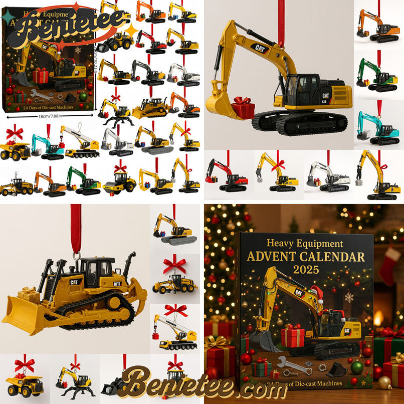 Excavator Die-Cast Machines Advent Calendar 2025, Christmas Countdown Advent Calendar Gift Box with 24 Acrylic Ornaments