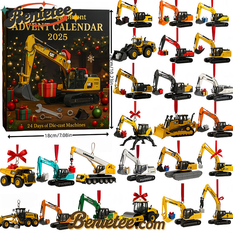 Excavator Die-Cast Machines Advent Calendar 2025, Christmas Countdown Advent Calendar Gift Box with 24 Acrylic Ornaments - Image 3