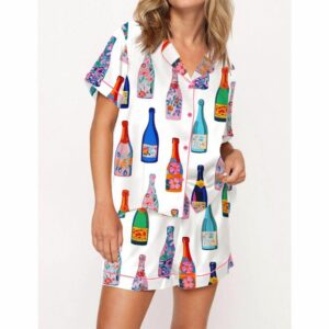 Floral Champagne Bottle Pajama Set For Women