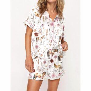 Floral Horse Pajama Set For Women