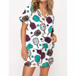 Flowers Pickleball Satin Pajama Set For Women