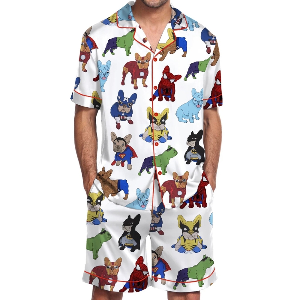French Bulldog Superhero Men's Satin Pajama Set