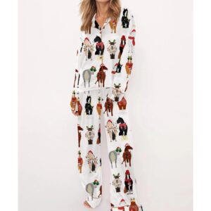 Funny Horse Christmas Satin Pajama Set For Women