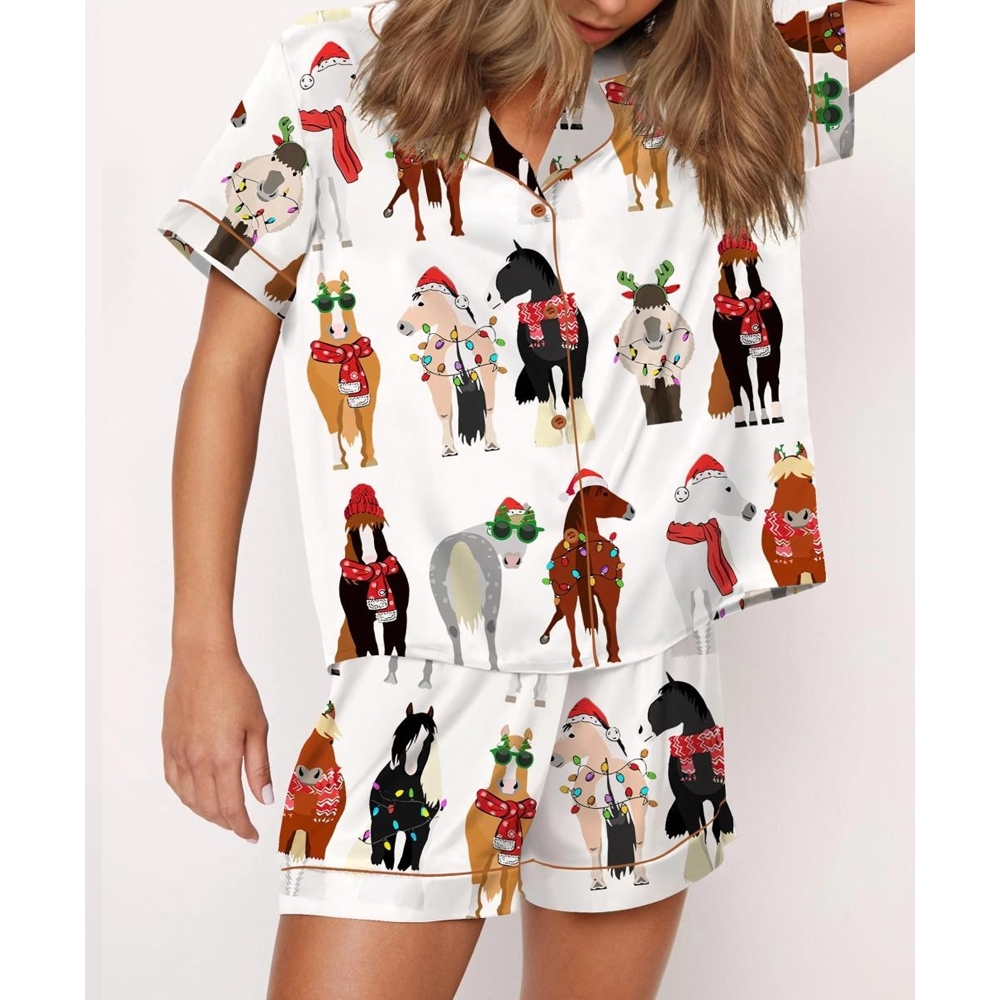 Funny Horse Christmas Satin Pajama Set For Women - Image 2