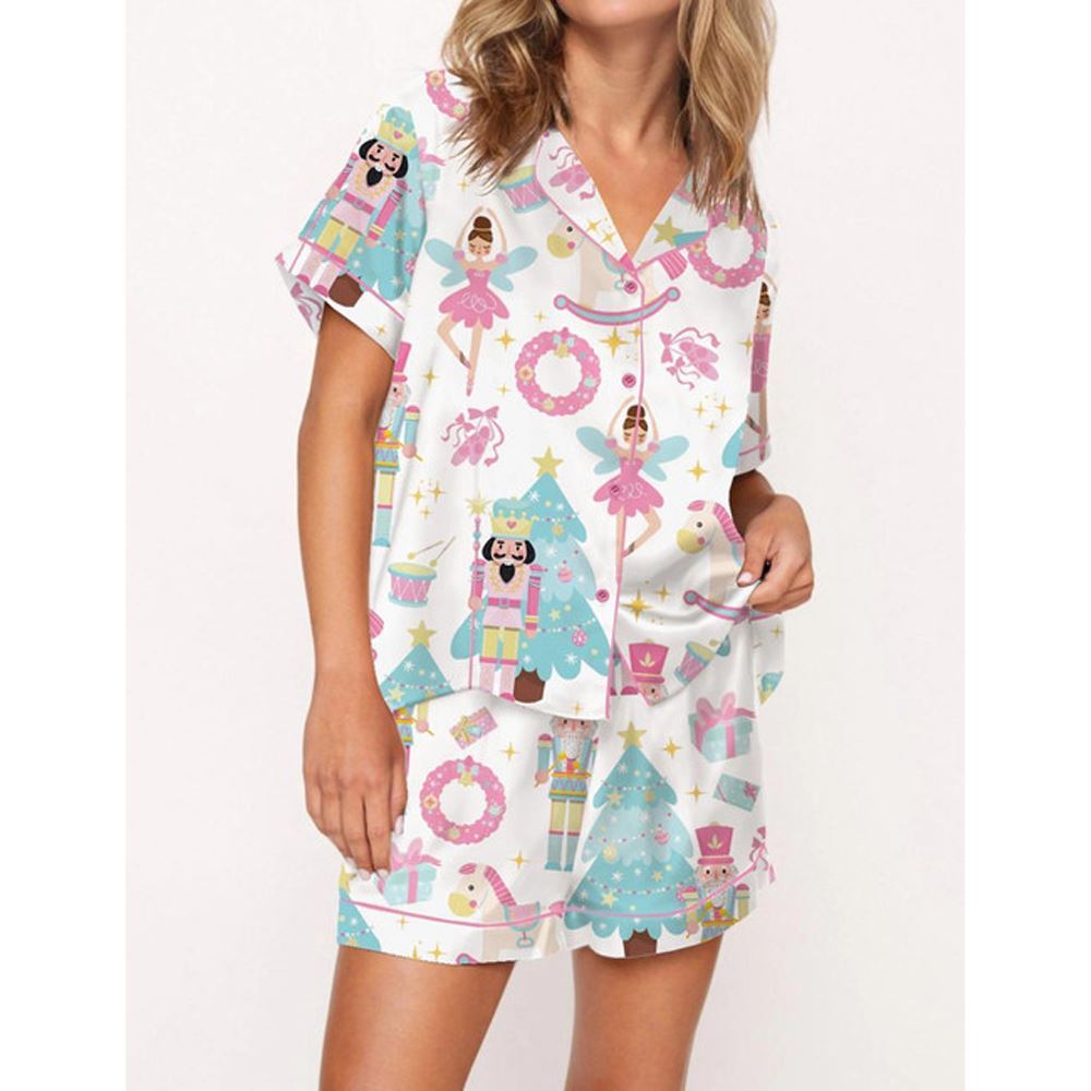 Girly Christmas Nutcracker Ballet Satin Pajama Set For Women