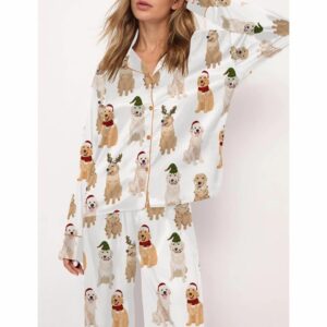 Golden Retriever Christmas Satin Pajama Set For Women