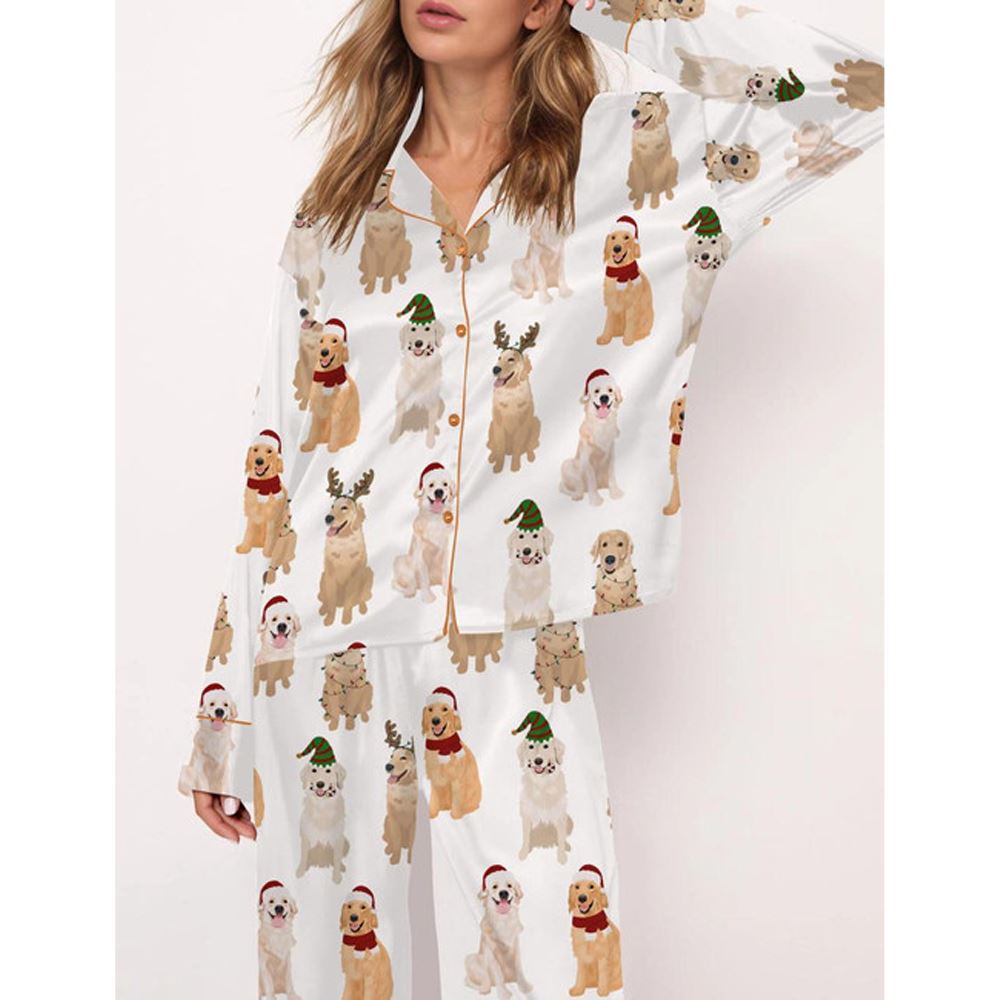 Golden Retriever Christmas Satin Pajama Set For Women