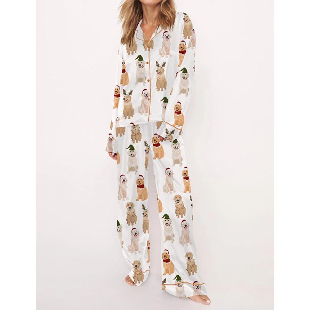 Golden Retriever Christmas Satin Pajama Set For Women - Image 2