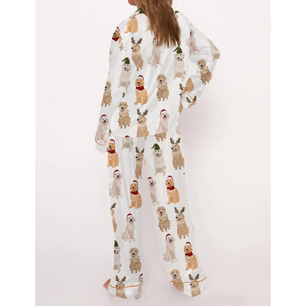Golden Retriever Christmas Satin Pajama Set For Women - Image 3
