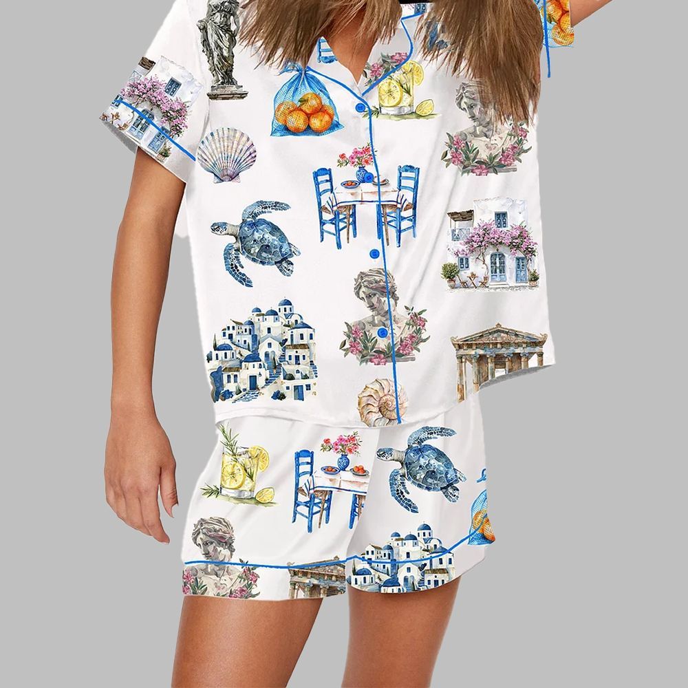 Greece Watercolor Summer Travel Pajama Set - Image 2