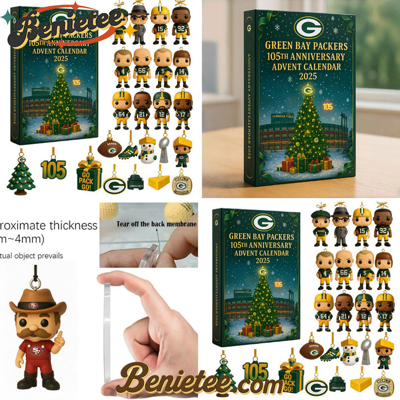 Green Bay Packers Advent Calendar 2025 - 105th Anniversary Edition, Christmas Countdown Advent Calendar Gift Box with 24 Acrylic Ornaments
