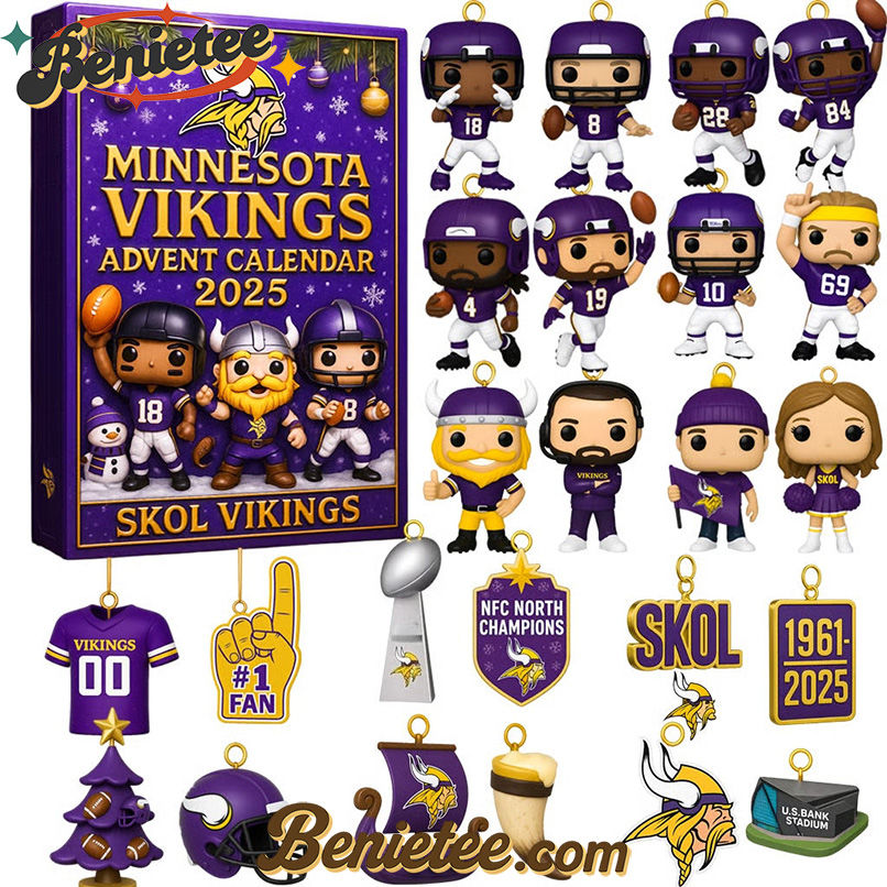 HOT Minnesota Vikings Advent Calendar 2025, Christmas Countdown Advent Calendar Gift Box with 24 Acrylic Ornaments - Image 2