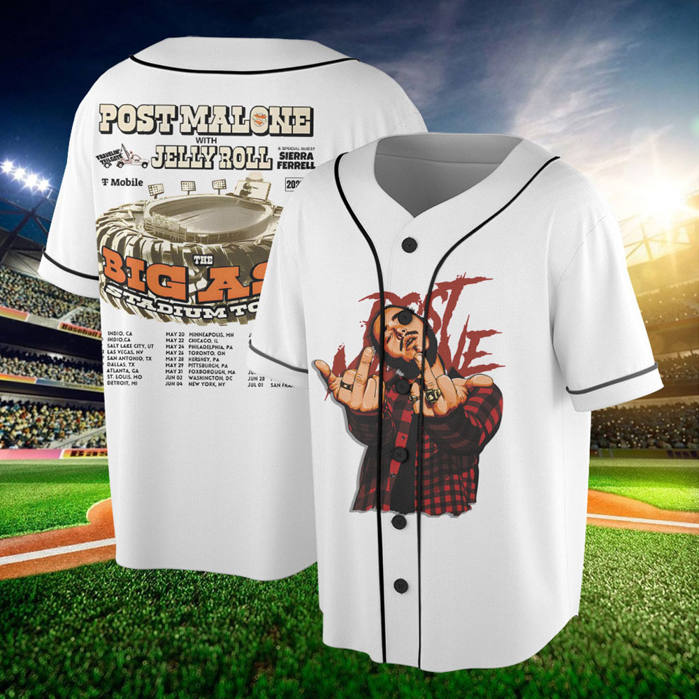 Post Malone Jelly Roll Tour Baseball Jersey, Personalized Post Malone And Jelly Roll Big Ass Stadium Tour 2025 Baseball Jersey, Baseball Jersey