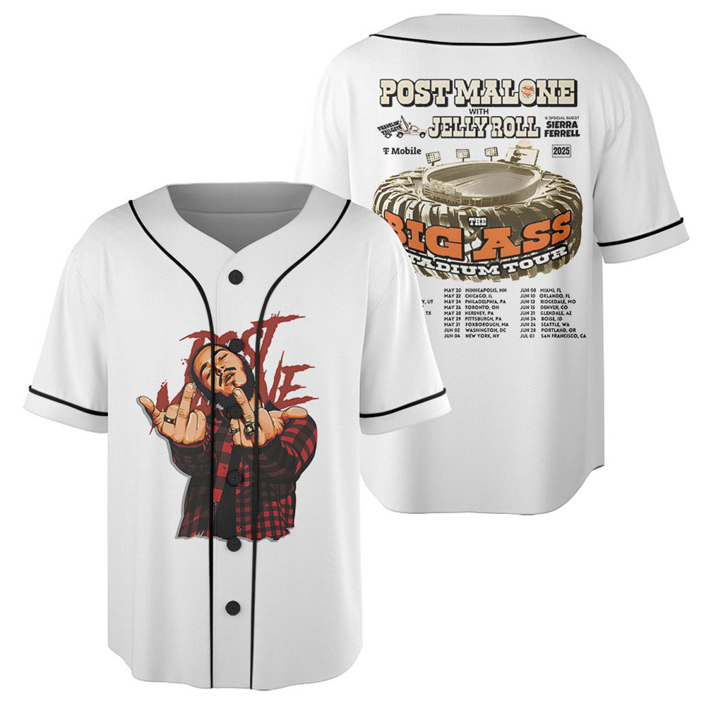 Post Malone Jelly Roll Tour Baseball Jersey, Personalized Post Malone And Jelly Roll Big Ass Stadium Tour 2025 Baseball Jersey, Baseball Jersey - Image 4