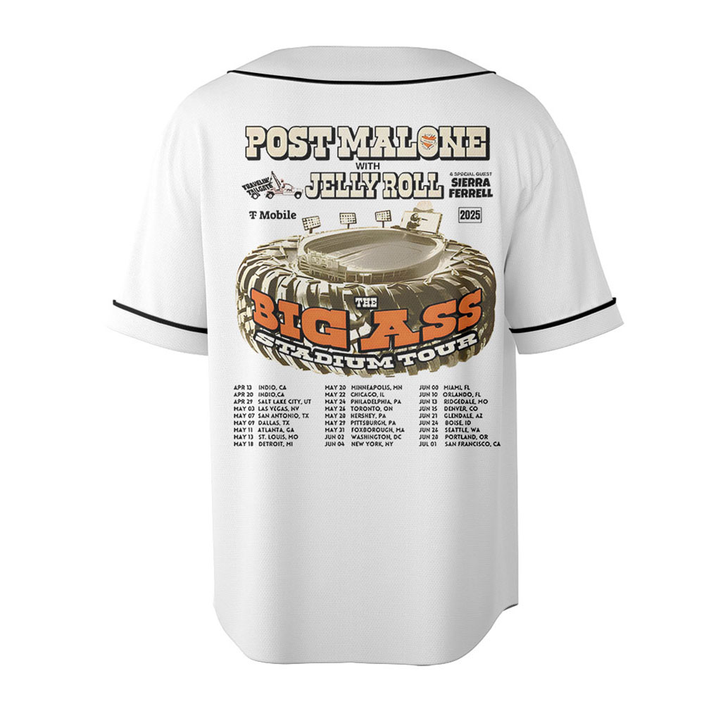Post Malone Jelly Roll Tour Baseball Jersey, Personalized Post Malone And Jelly Roll Big Ass Stadium Tour 2025 Baseball Jersey, Baseball Jersey - Image 3