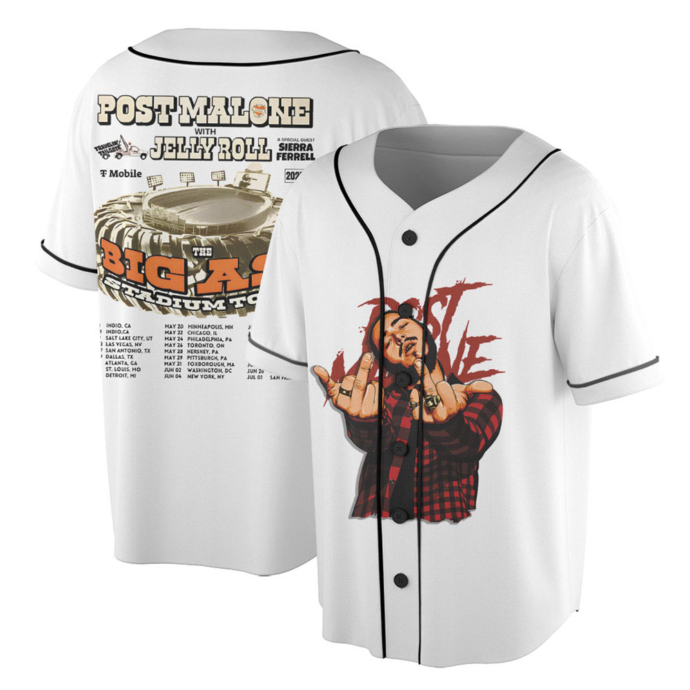 Post Malone Jelly Roll Tour Baseball Jersey, Personalized Post Malone And Jelly Roll Big Ass Stadium Tour 2025 Baseball Jersey, Baseball Jersey - Image 5