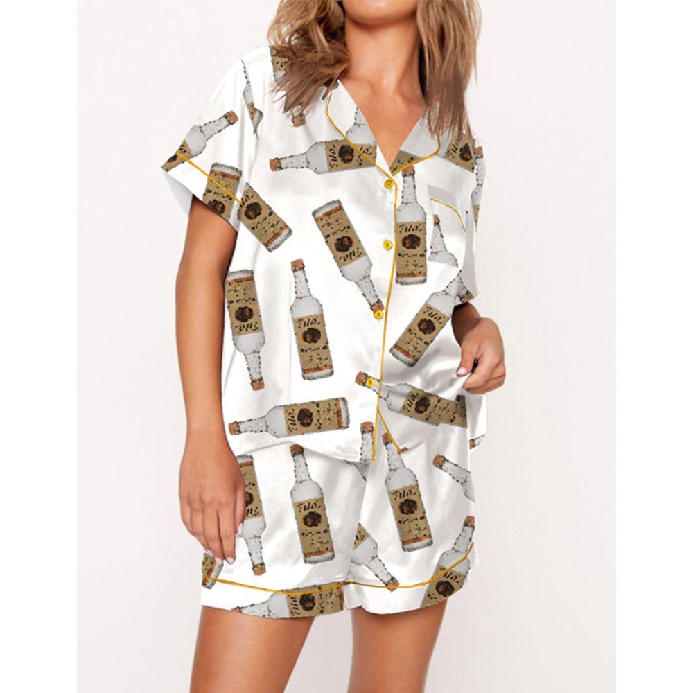Handmade Vodka Bottle Satin Pajama Set For Women