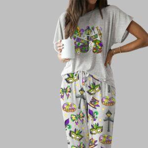 Happy Mardi Gras Casual Pajama Set For Women