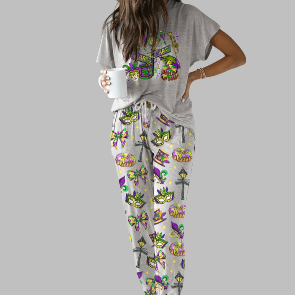 Happy Mardi Gras Casual Pajama Set For Women - Image 2