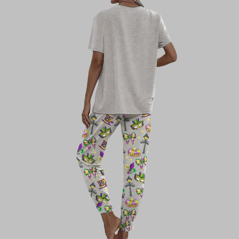 Happy Mardi Gras Casual Pajama Set For Women - Image 3