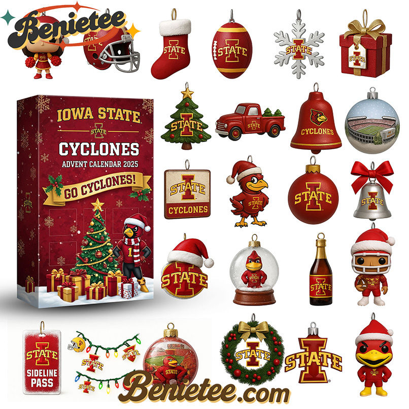 Iowa State Cyclones football Premium Advent Calendar 2025 CHRISTMAS GIFT, CHRISTMAS IDEA, Christmas Countdown Advent Calendar Gift Box with 24 Acrylic Ornaments