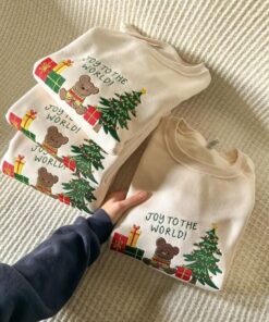 Alternative view of Joy To The World Embroidered Christmas Sweatshirt, Holiday Bear Crewneck, Christmas Gift Sweatshirt, Cozy Winter Embroidery Shirt