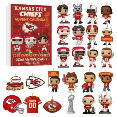 Kansas City Chiefs Advent Calendar 2025, Christmas Countdown Advent Calendar Gift Box With 24 Acrylic Ornaments