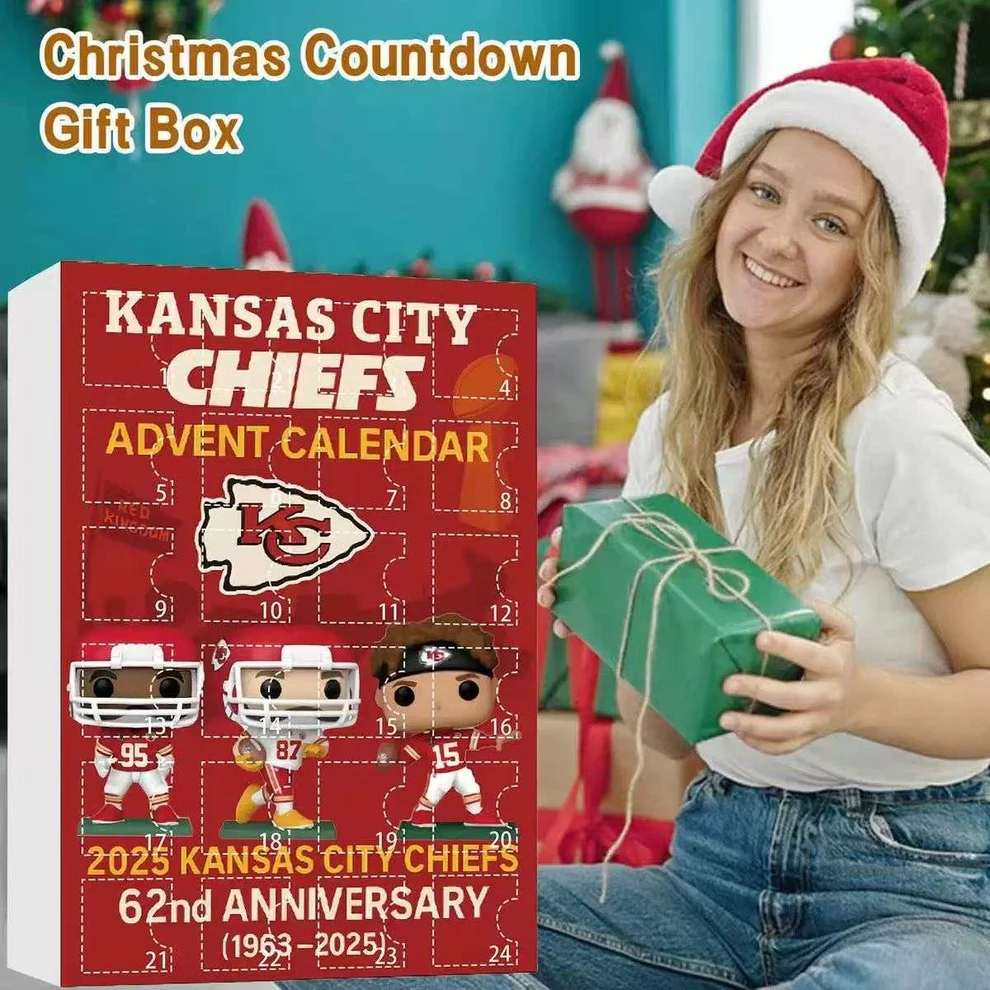 Kansas City Chiefs Advent Calendar 2025, Christmas Countdown Advent Calendar Gift Box With 24 Acrylic Ornaments