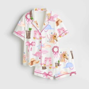 Kentucky Derby Cowgirl Trip Western Satin Pajama Set For Women