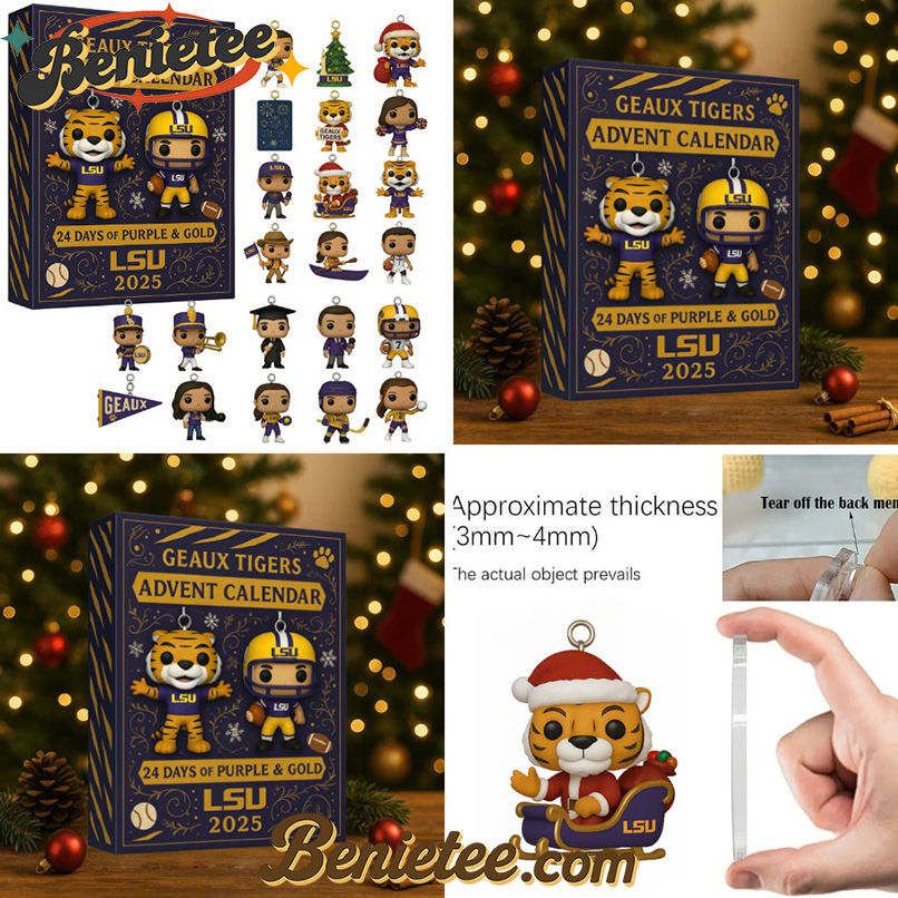 LSU Tigers 2025 Advent Calendar, Christmas Countdown Advent Calendar Gift Box with 24 Acrylic Ornaments