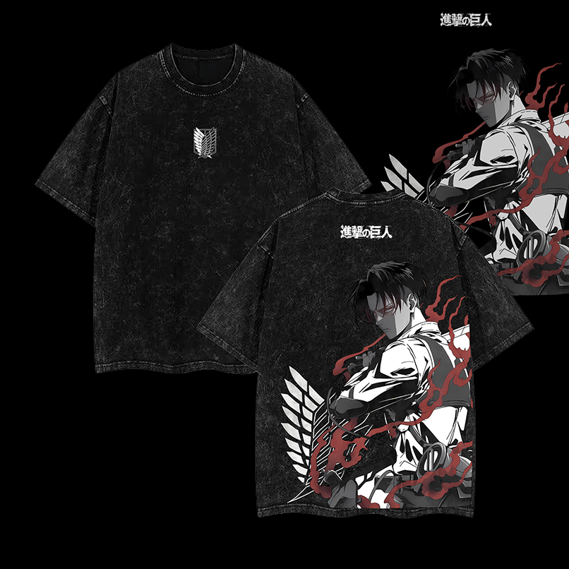 Levi Ackerman Anime Tshirt V - Retro Vintage Washed Heavyweight Cotton Tee, Attack on Titan Merch, Anime Lover Gift, Casual Streetwear, Manga Fans Clothing, Crewneck Style, Soft Tops , Anime Gift For Boys - Image 2