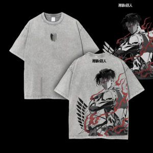Levi Ackerman Anime Tshirt V - Retro Vintage Washed Heavyweight Cotton Tee, Attack on Titan Merch, Anime Lover Gift, Casual Streetwear, Manga Fans Clothing, Crewneck Style, Soft Tops , Anime Gift For Boys