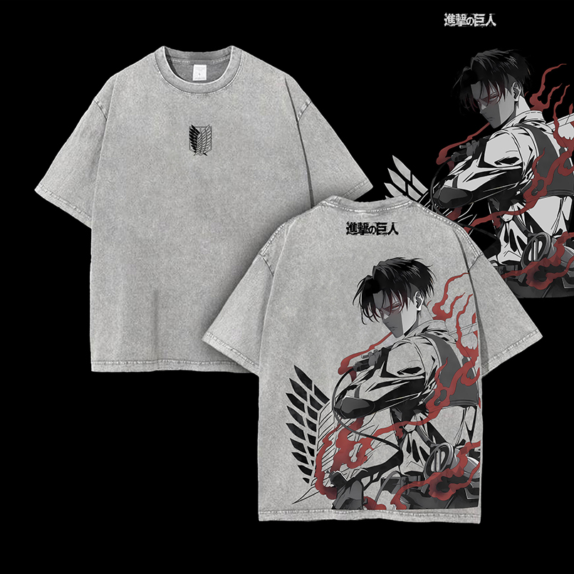 Levi Ackerman Anime Tshirt V - Retro Vintage Washed Heavyweight Cotton Tee, Attack on Titan Merch, Anime Lover Gift, Casual Streetwear, Manga Fans Clothing, Crewneck Style, Soft Tops , Anime Gift For Boys