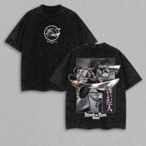 Levi Ackerman Blade Rage Tee Attack on Titan Anime Shirt Double-Sided Washed Manga Top Viral Anime Streetwear Unisex Heavyweight Otaku Tee for Him