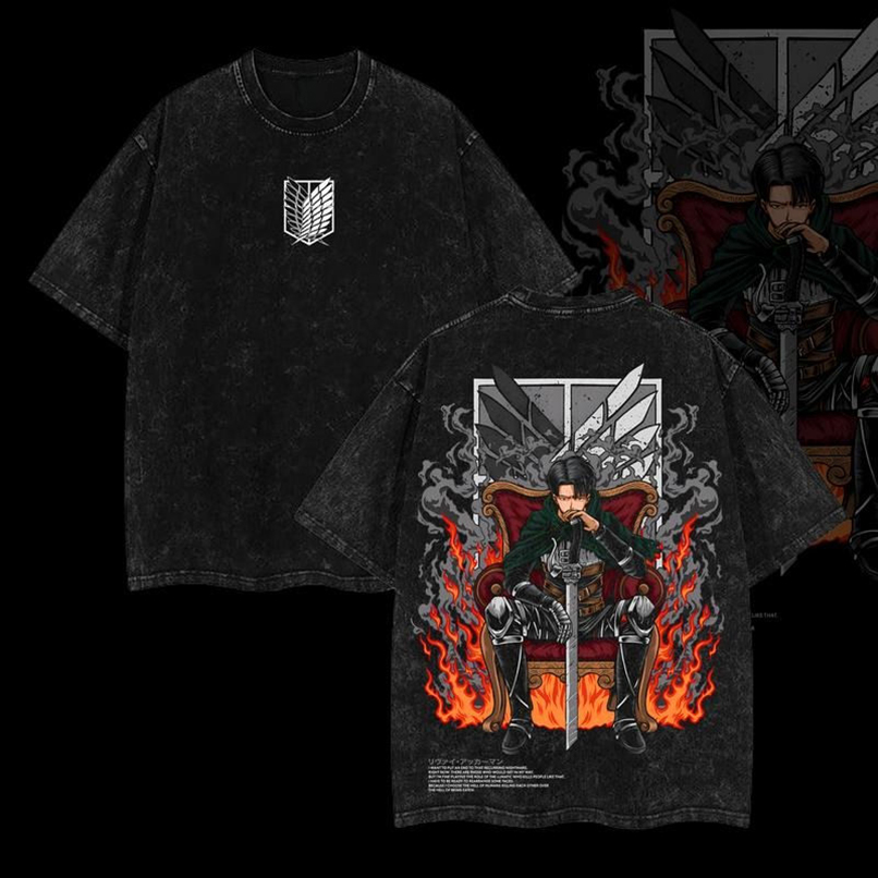 Levi Ackerman Vintage Washed Tee, Attack on Titan Shirt, Anime Streetwear, Oversized Graphic Top, AOT Manga Merch - Image 2