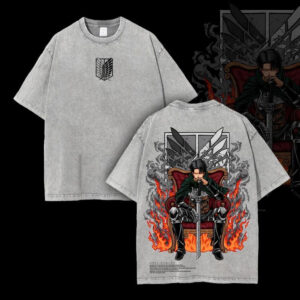 Levi Ackerman Vintage Washed Tee, Attack on Titan Shirt, Anime Streetwear, Oversized Graphic Top, AOT Manga Merch