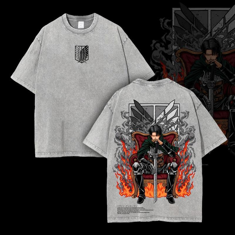 Levi Ackerman Vintage Washed Tee, Attack on Titan Shirt, Anime Streetwear, Oversized Graphic Top, AOT Manga Merch