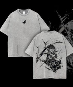 Alternative view of Levi Ackerman x Attack On Titan Tshirt, Anime Double Printed Vintage Oversized Washed Tee, Oversize Anime Manga, Gift For Anime Fan, Anime Lover, Anime Merch v1
