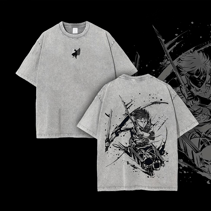 Levi Ackerman x Attack On Titan Tshirt, Anime Double Printed Vintage Oversized Washed Tee, Oversize Anime Manga, Gift For Anime Fan, Anime Lover, Anime Merch v1 - Image 2