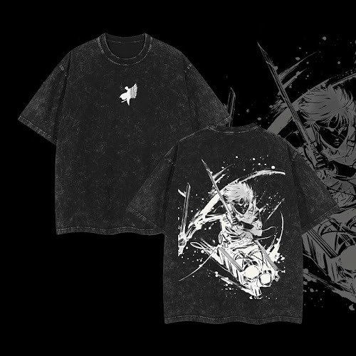 Levi Ackerman x Attack On Titan Tshirt, Anime Double Printed Vintage Oversized Washed Tee, Oversize Anime Manga, Gift For Anime Fan, Anime Lover, Anime Merch v1