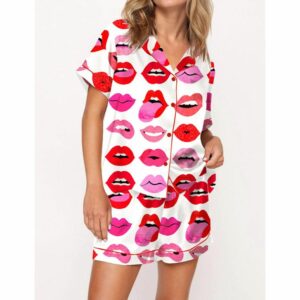 Lips Of Love Satin Pajama Set For Women