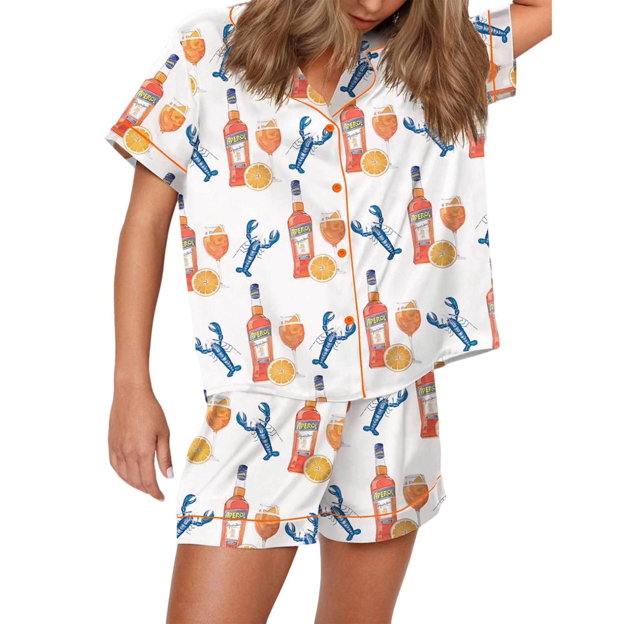 Lobster Aperol Spritz Trio Satin Pajama Set
