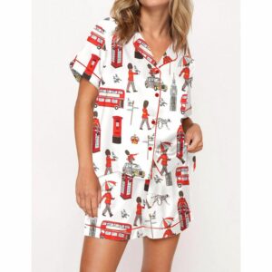 London Print Satin Pajama Set For Women