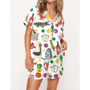 Louisiana Mardi Gras Satin Pajama Set For Women