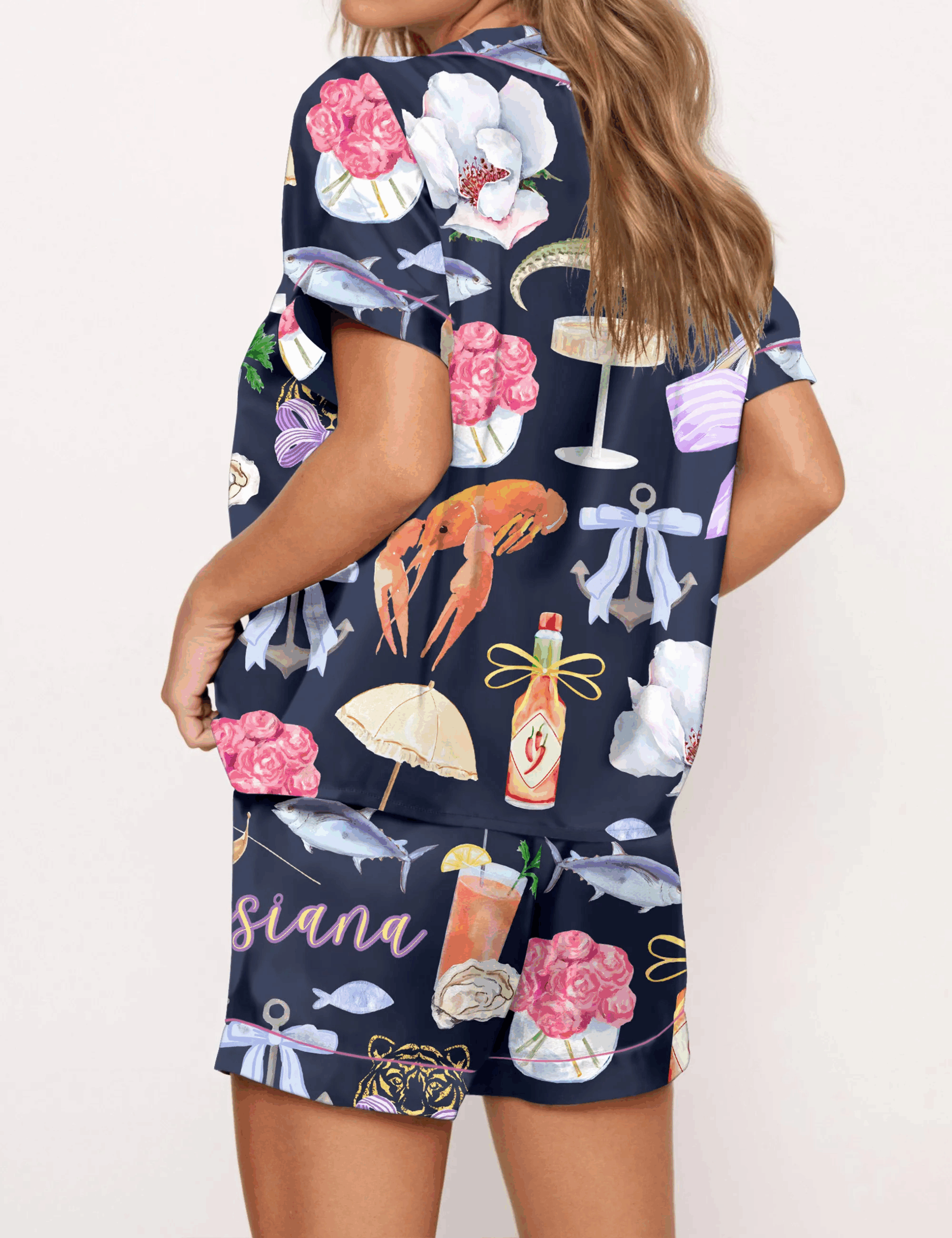 Louisiana Preppy Girl Silk Satin Pajama Set For Women - Image 3