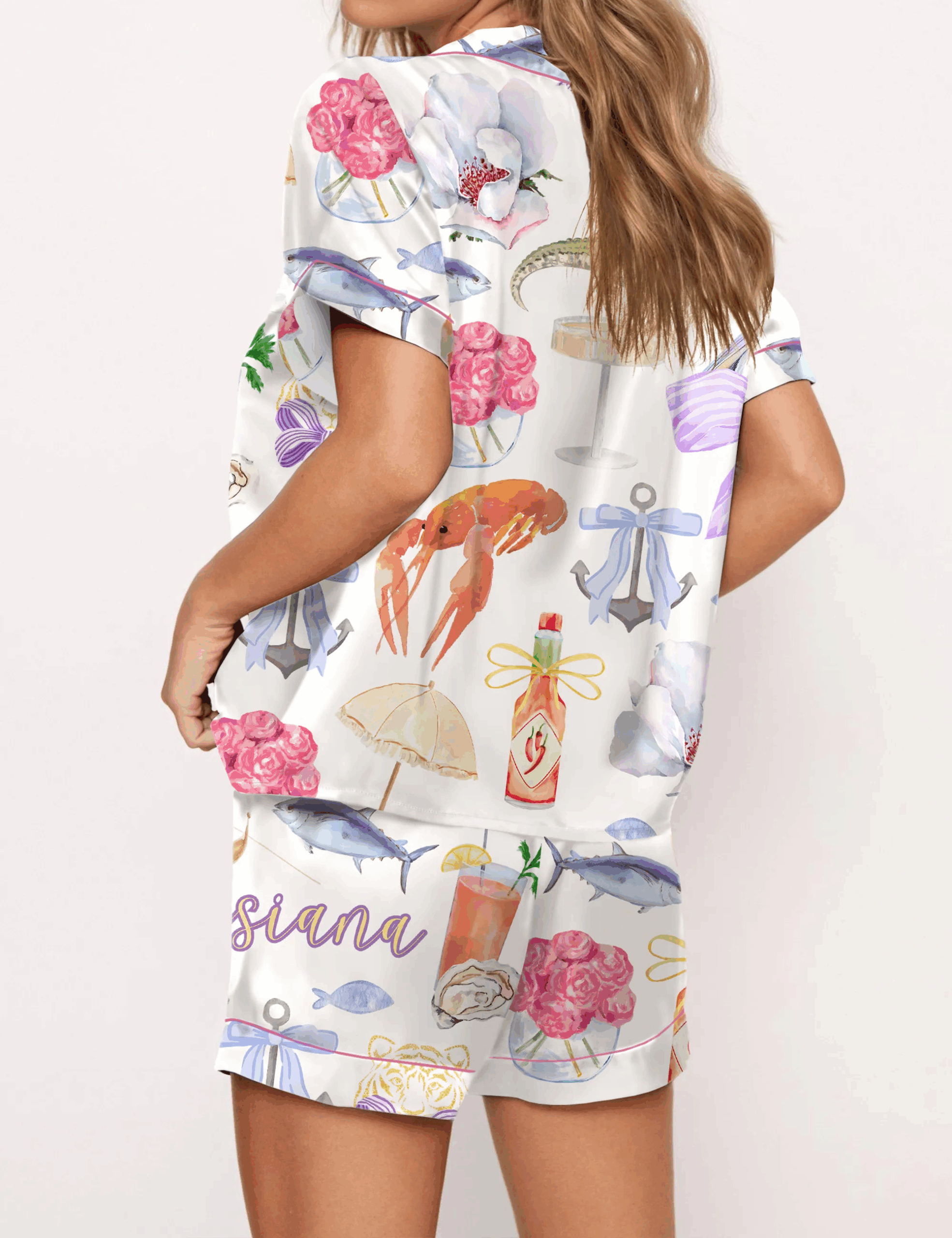 Louisiana Preppy Girl Silk Satin Pajama Set For Women - Image 2
