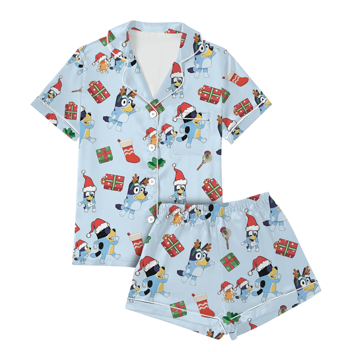Christmas Cute Bluey Short Satin Pajamas Set For Women - Image 3