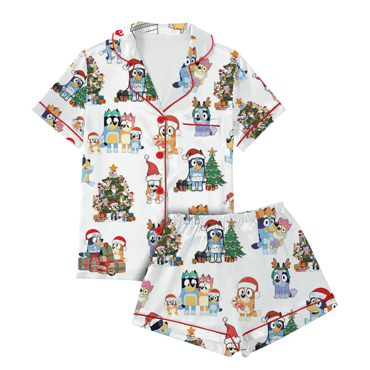 Bluey Christmas Satin Pajamas Short Set For Women - Image 2