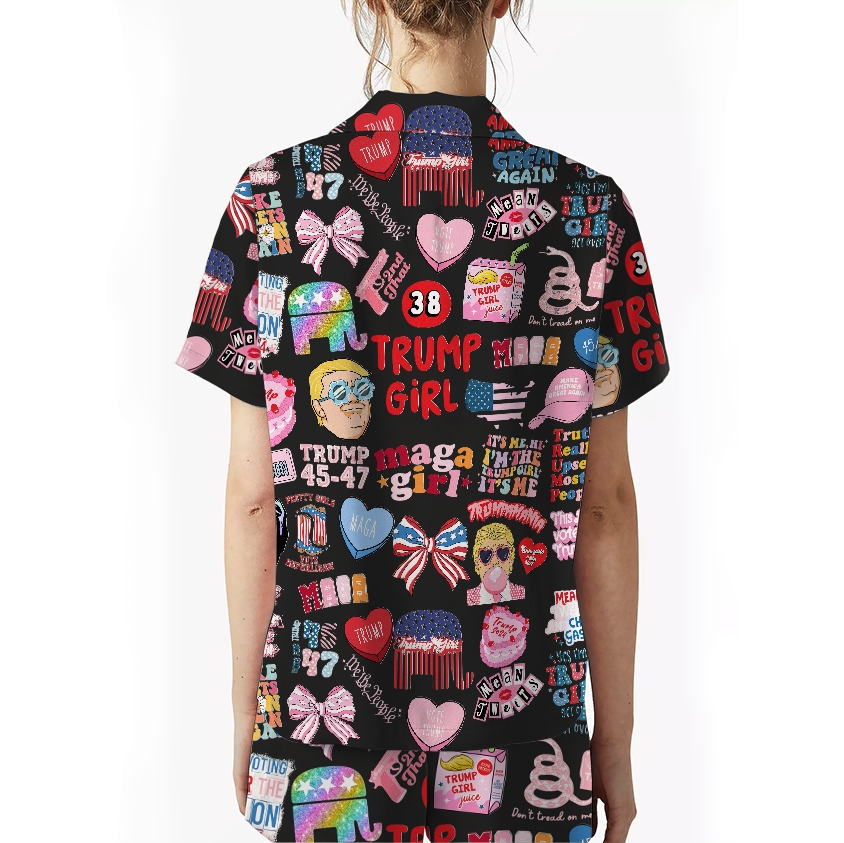 Women 2Pcs Satin Pajamas Shortwear Set Short Sleeve, Trump Girl Pajama Set - Image 9