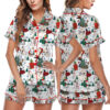 Cute Snoopy Christmas Satin Pajamas Short Set For Women, Adorable Holiday Sleepwear With Tree And Gift Print